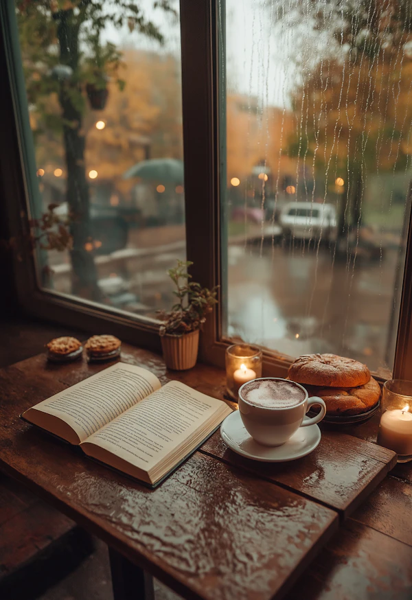 Cozy Indoor Scene with Coffee and Pastries