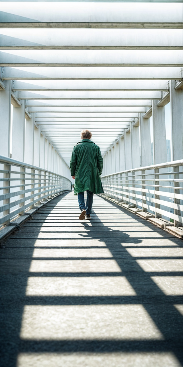 Solitary Figure on Pedestrian Bridge