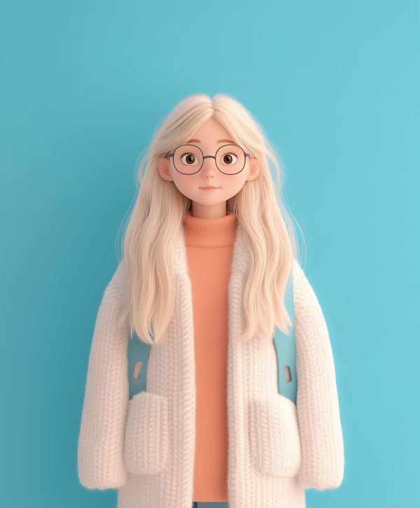 Animated Female Character with Glasses