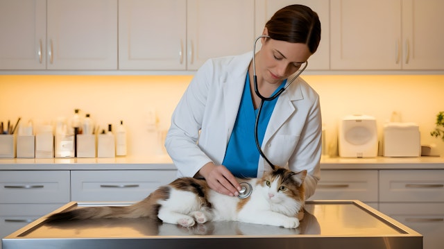 Vet Examining a Cat