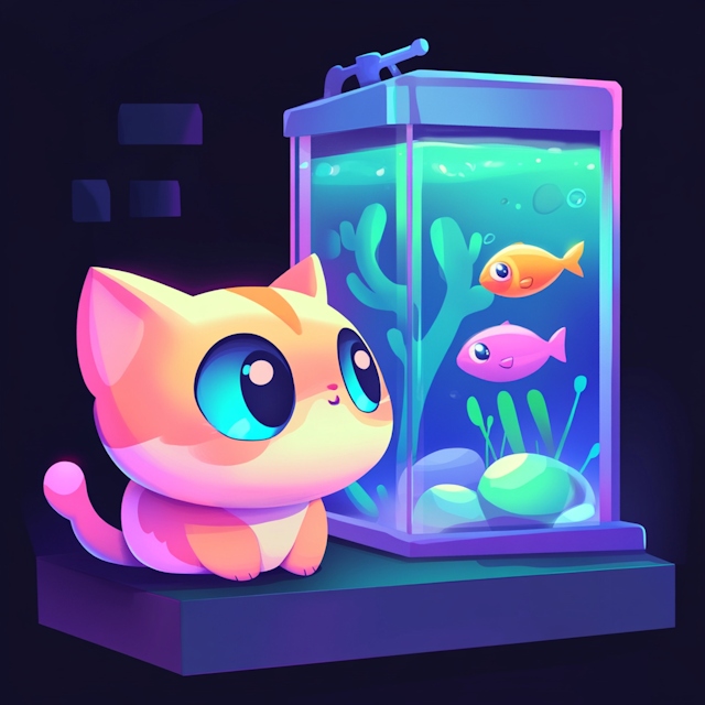 Curious Kitten and Fish Tank