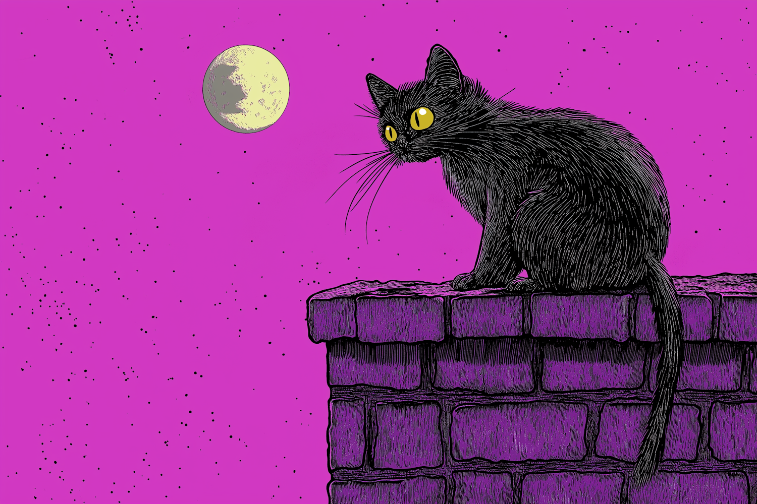 Mystical Black Cat on Chimney