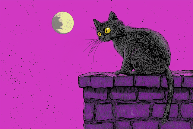 Mystical Black Cat on Chimney