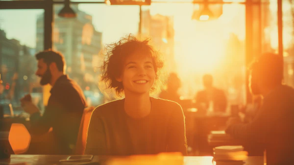 Smiling Woman in Café