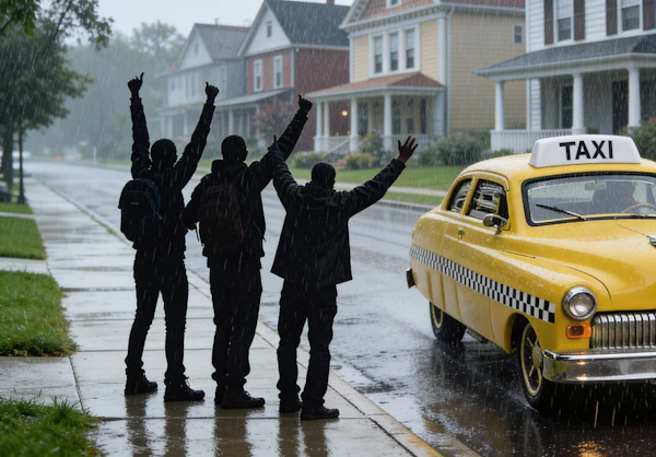 Hailing a Taxi in Rain
