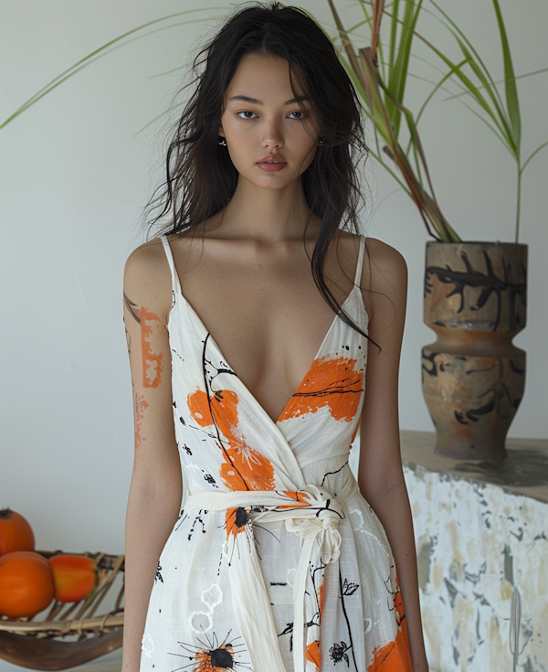 Serene Woman in Floral Dress