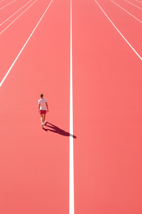 Solitary Sprinter's Stride on a Crimson Track