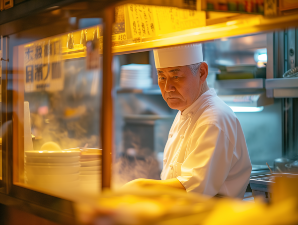 Focused Chef in Kitchen