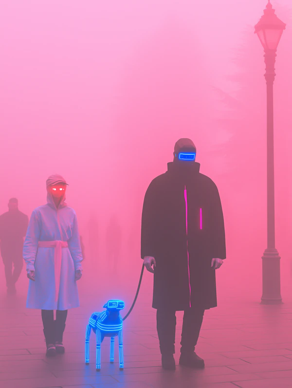 Futuristic Encounter in Pink Fog