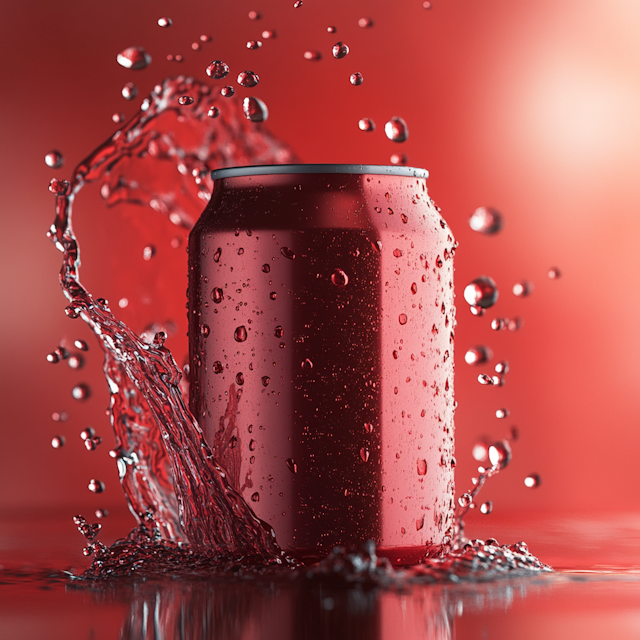 Red Soda Can with Water Splash