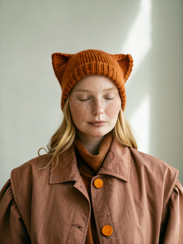 Whimsical Portrait with Orange Knit Hat