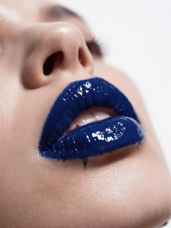 Glossy Blue Lips Close-Up