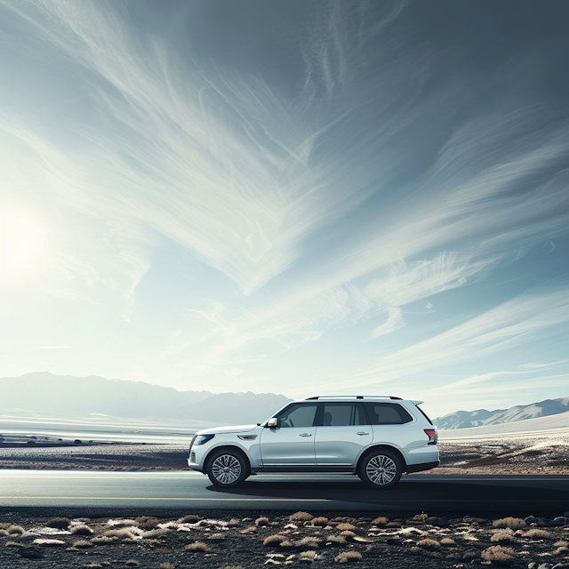 White SUV in Desert Landscape