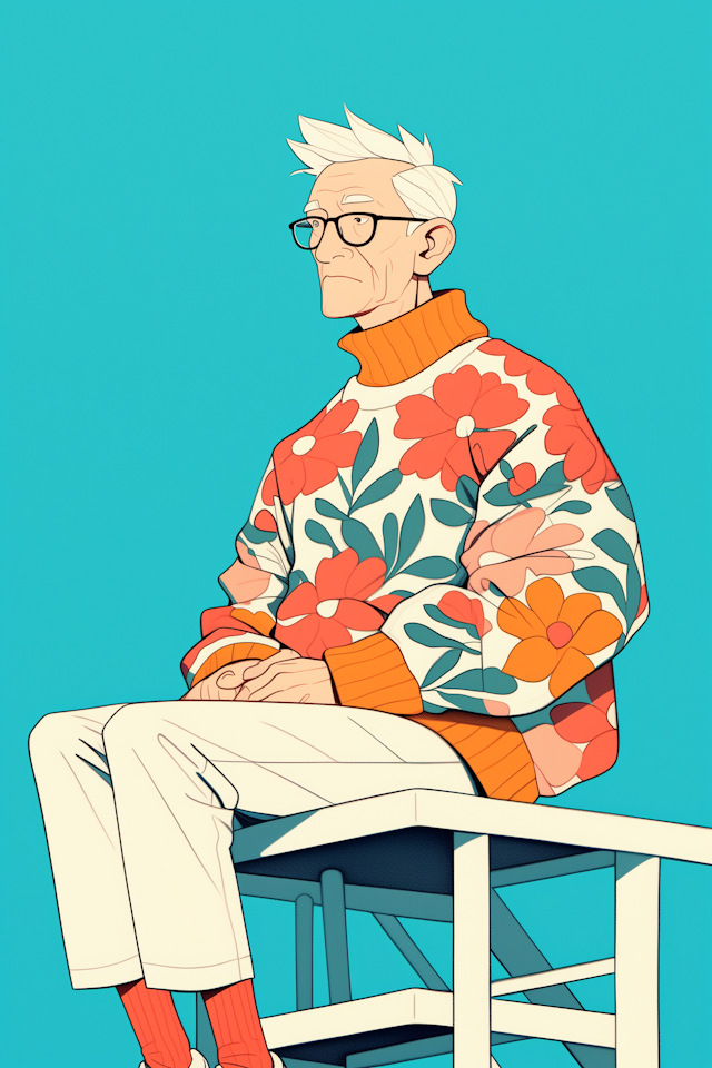 Elderly Person in Vibrant Floral Sweater