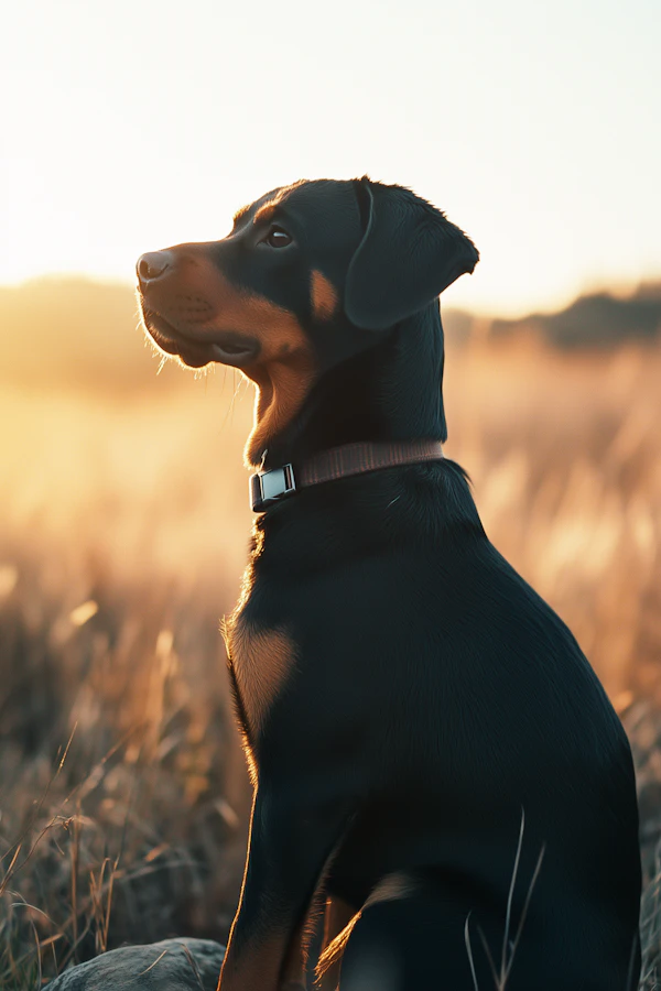 Doberman in Sunset Field