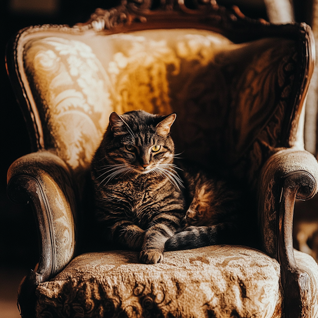 Tabby Cat on Vintage Armchair