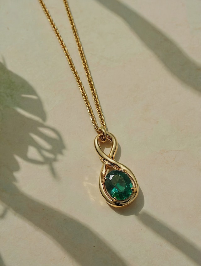 Elegant Gold Necklace with Green Gemstone