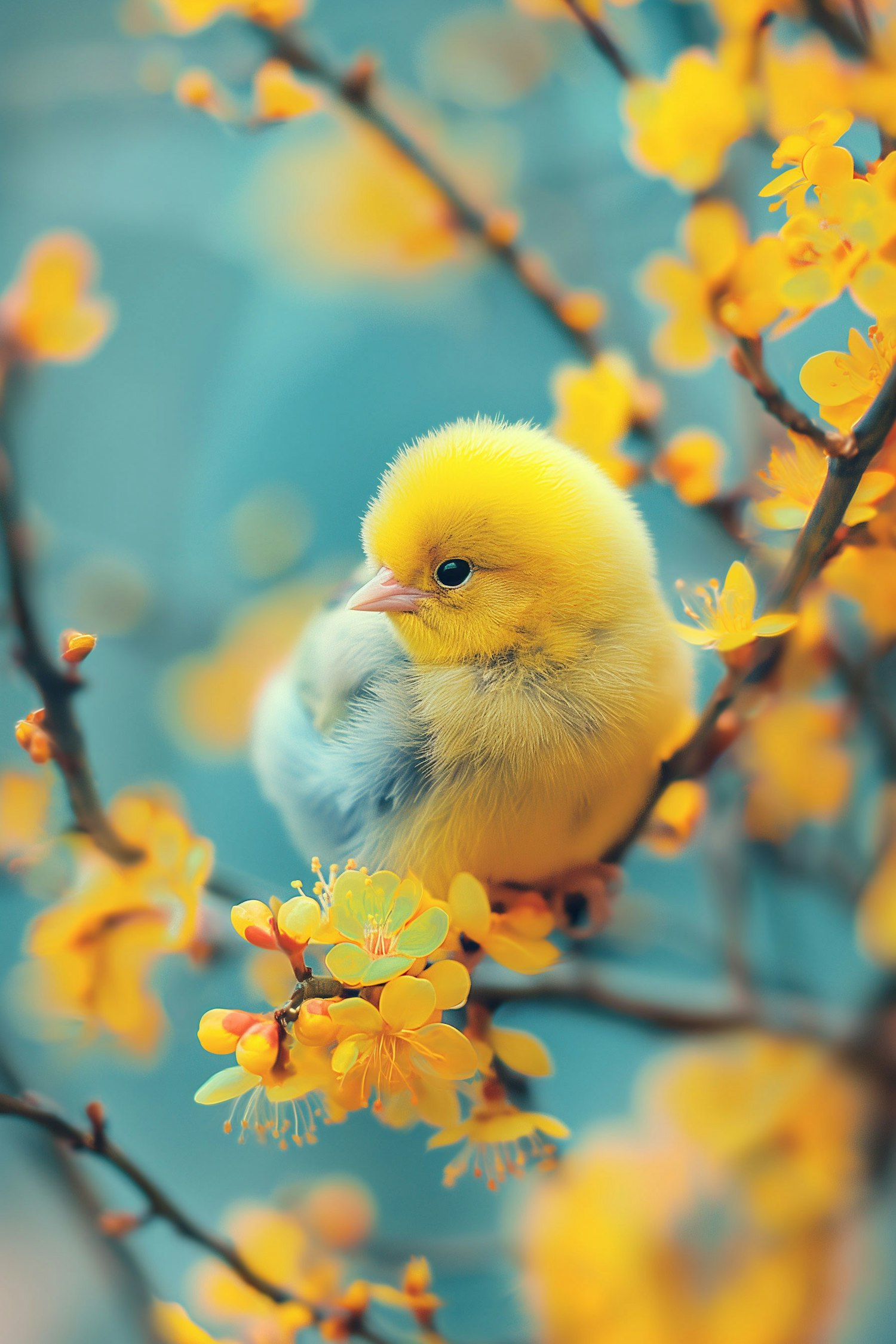 Springtime Chick among Blossoms