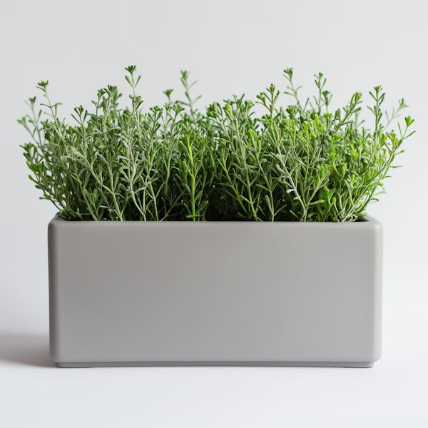 Modern Matte Gray Planter with Lush Green Herbs