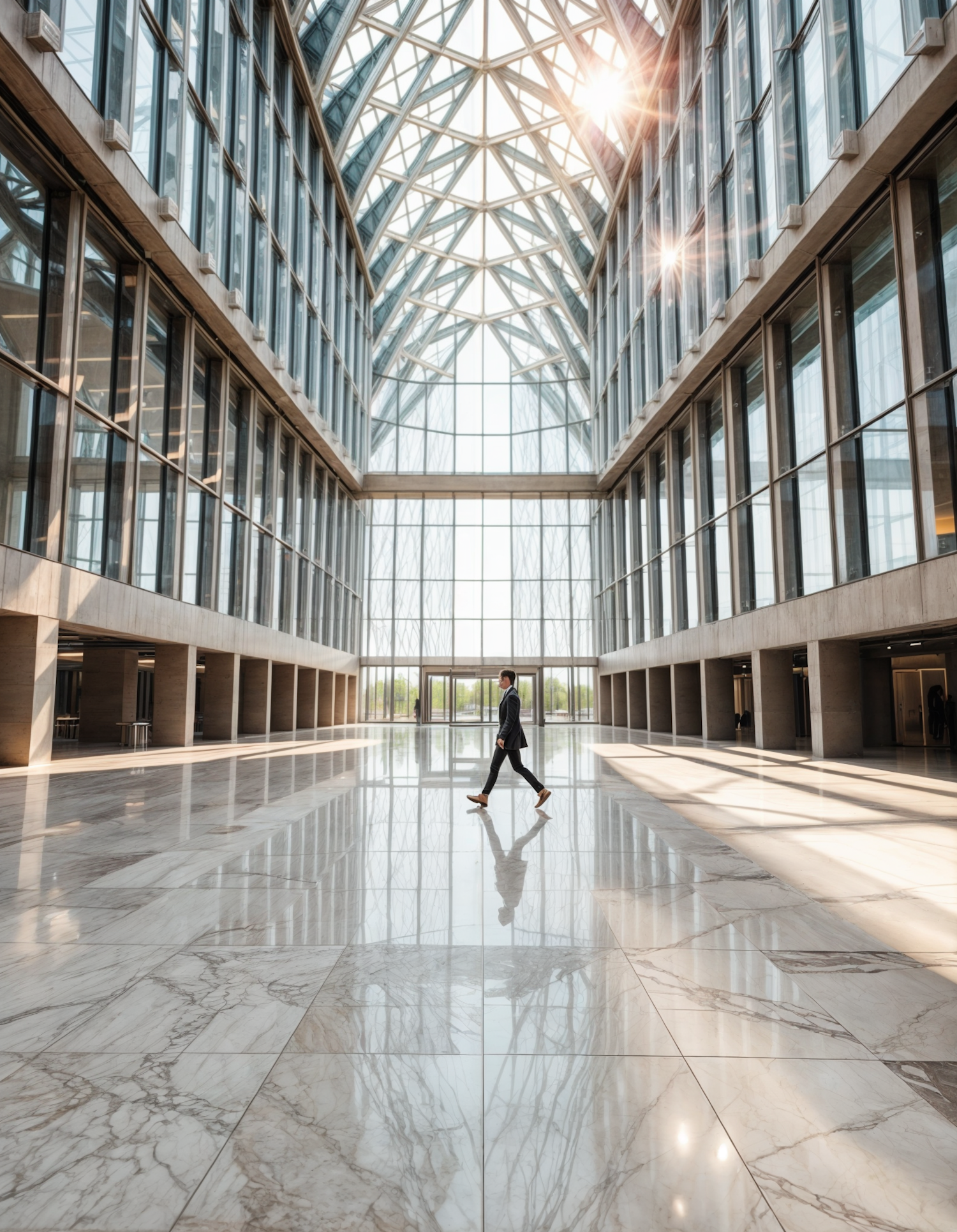 Modern Atrium with Solitary Walker