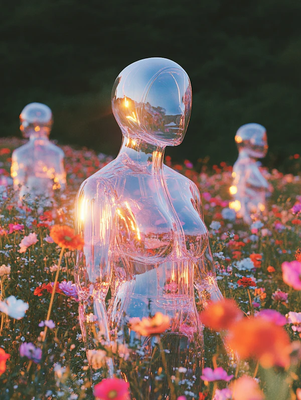 Ethereal Figures in Wildflower Field