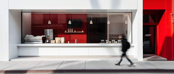 Modern Storefront with Motion-blur Pedestrian