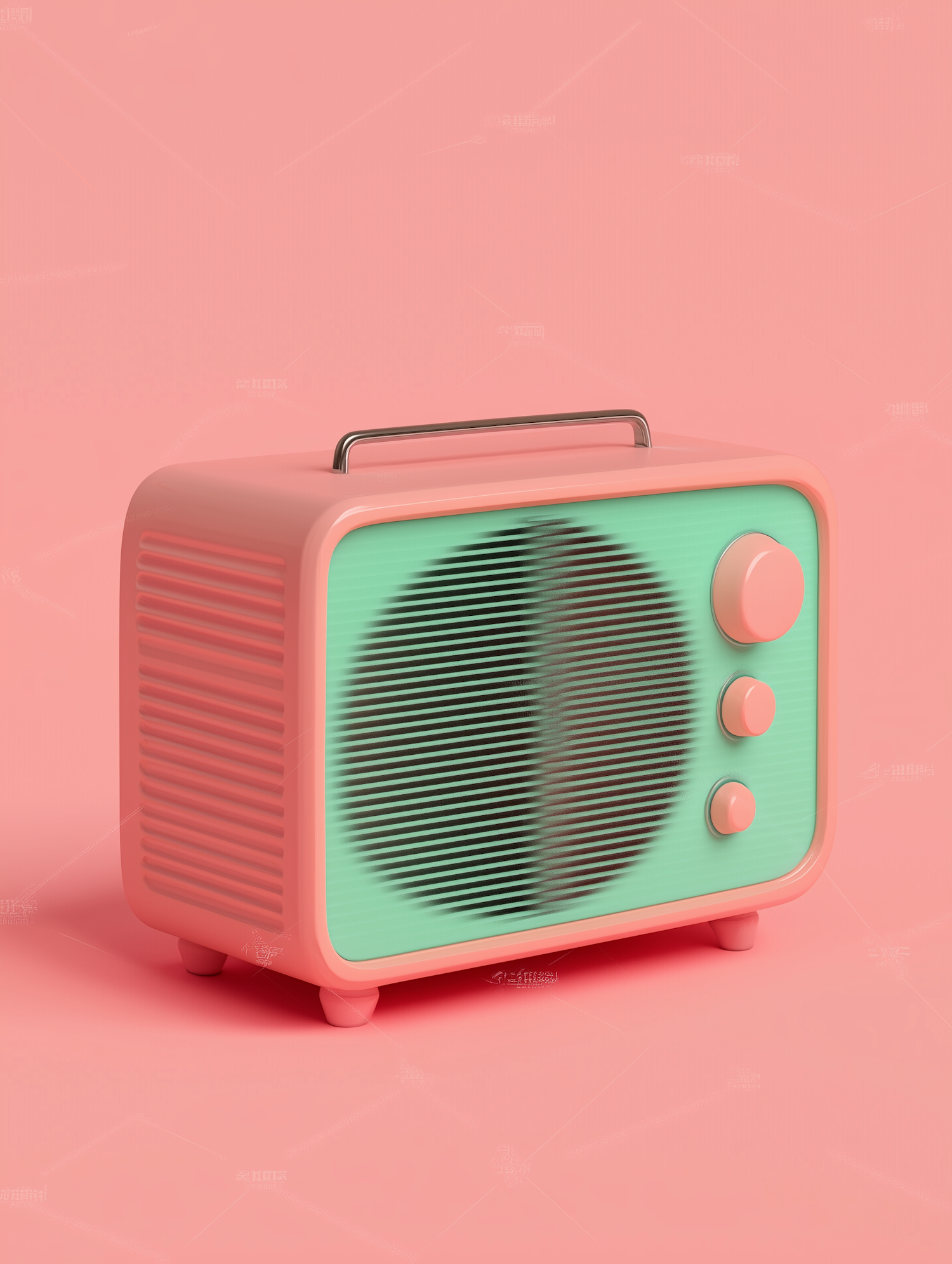 Vintage Mint Green Radio on Pink Background