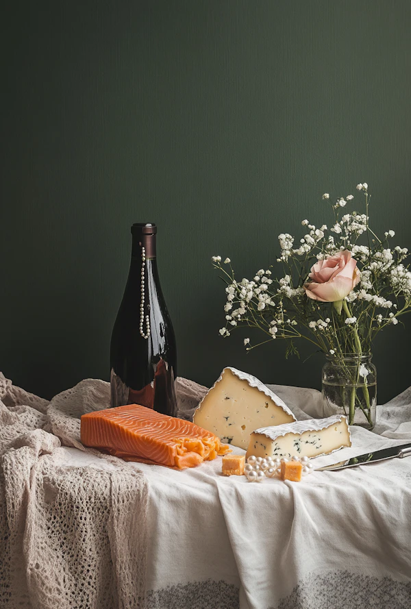 Elegant Still Life with Wine and Cheese