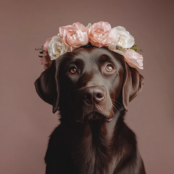 Chocolate Labrador with Floral Crown
