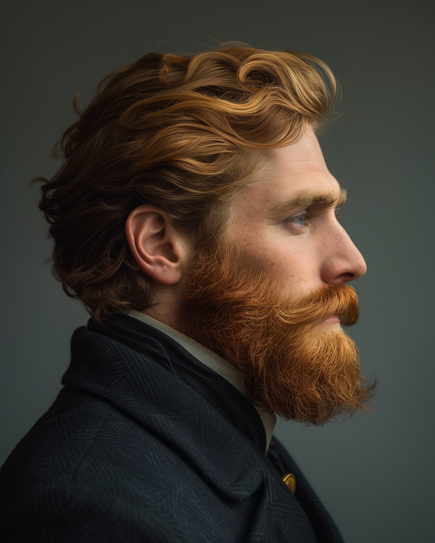 Elegant Man with Auburn Hair and Beard