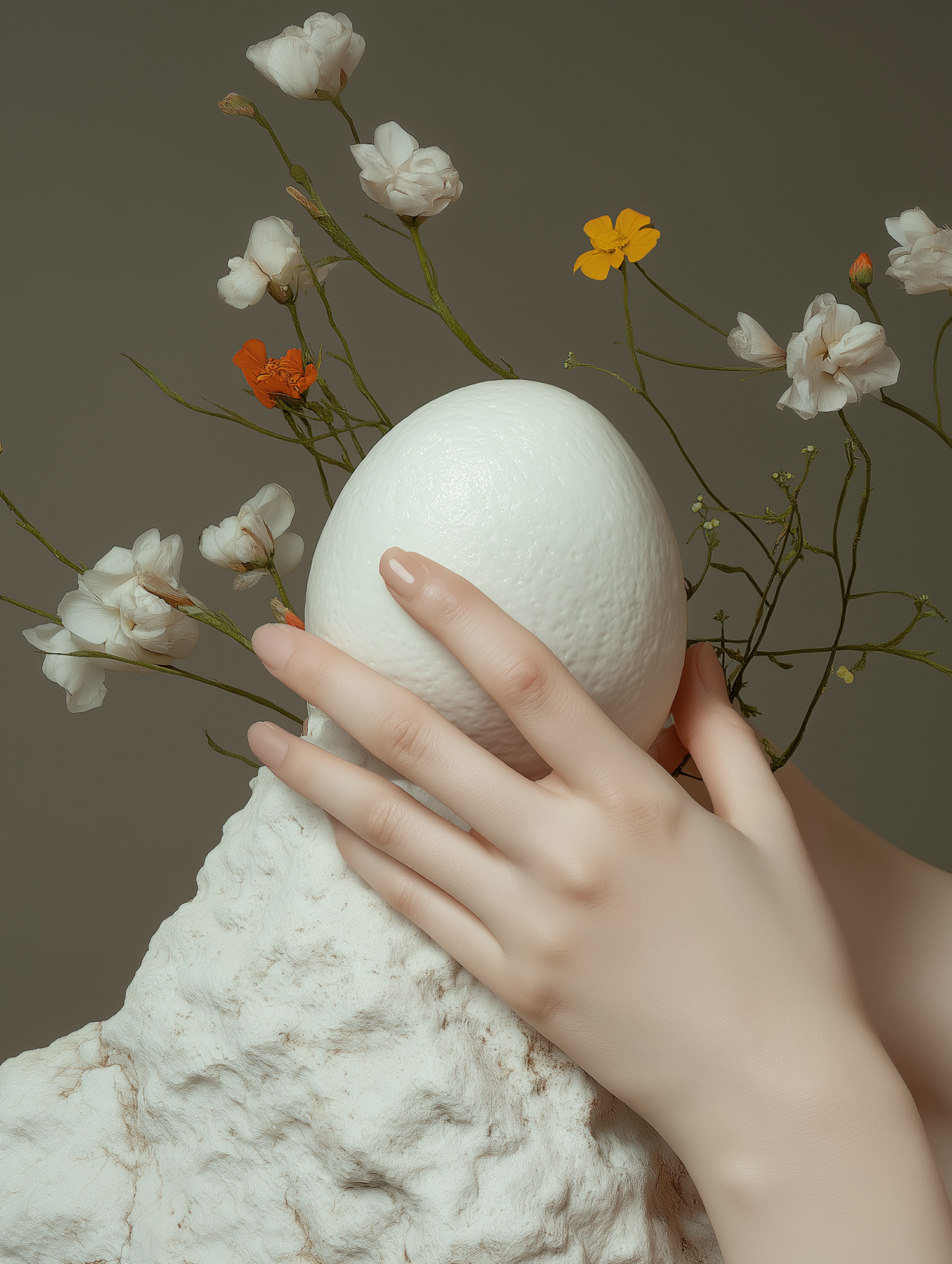 Hands Holding Egg with Flowers