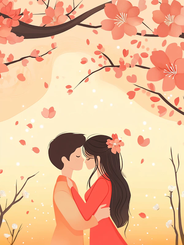 Romantic Embrace Under Cherry Blossoms