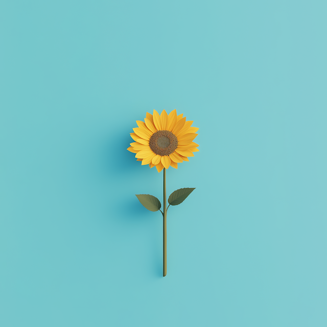 Single Sunflower Against Blue Background