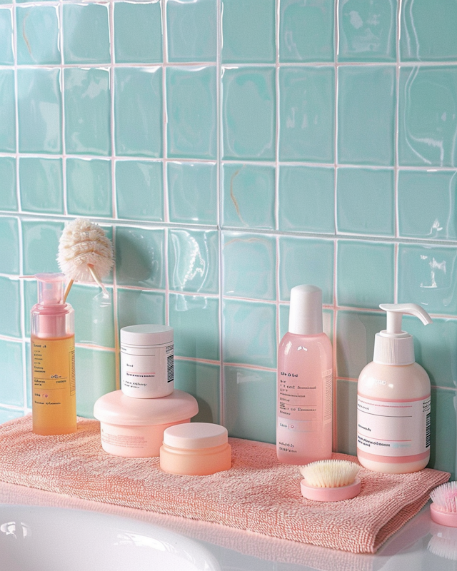 Skincare Collection on Pink Towel