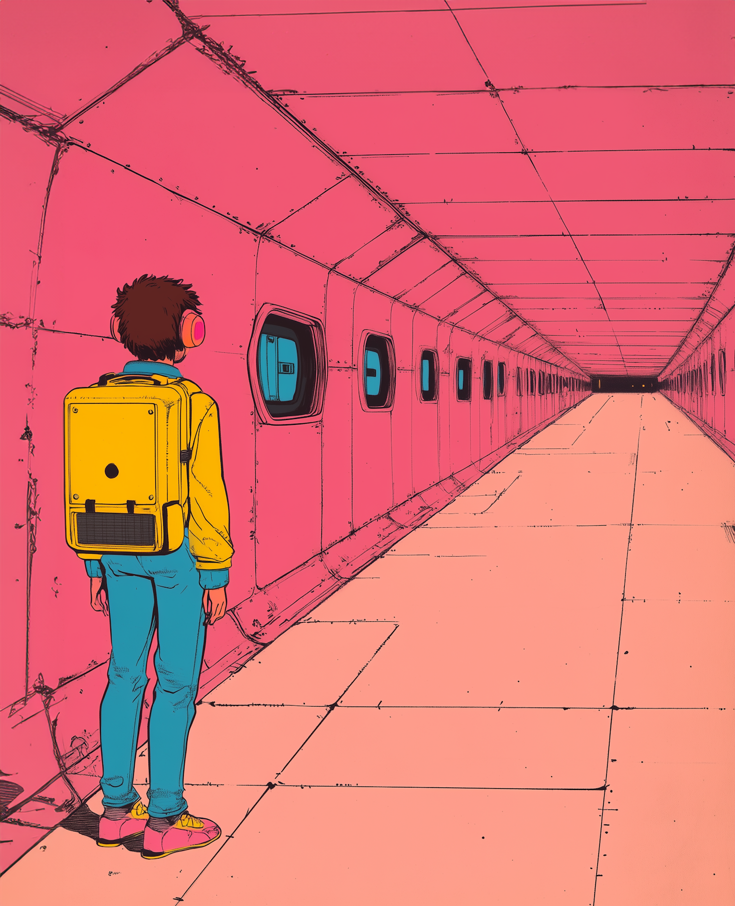 Person in Futuristic Corridor