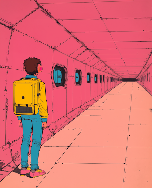 Person in Futuristic Corridor