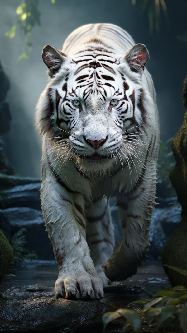 Majestic Blue-eyed White Tiger in Repose