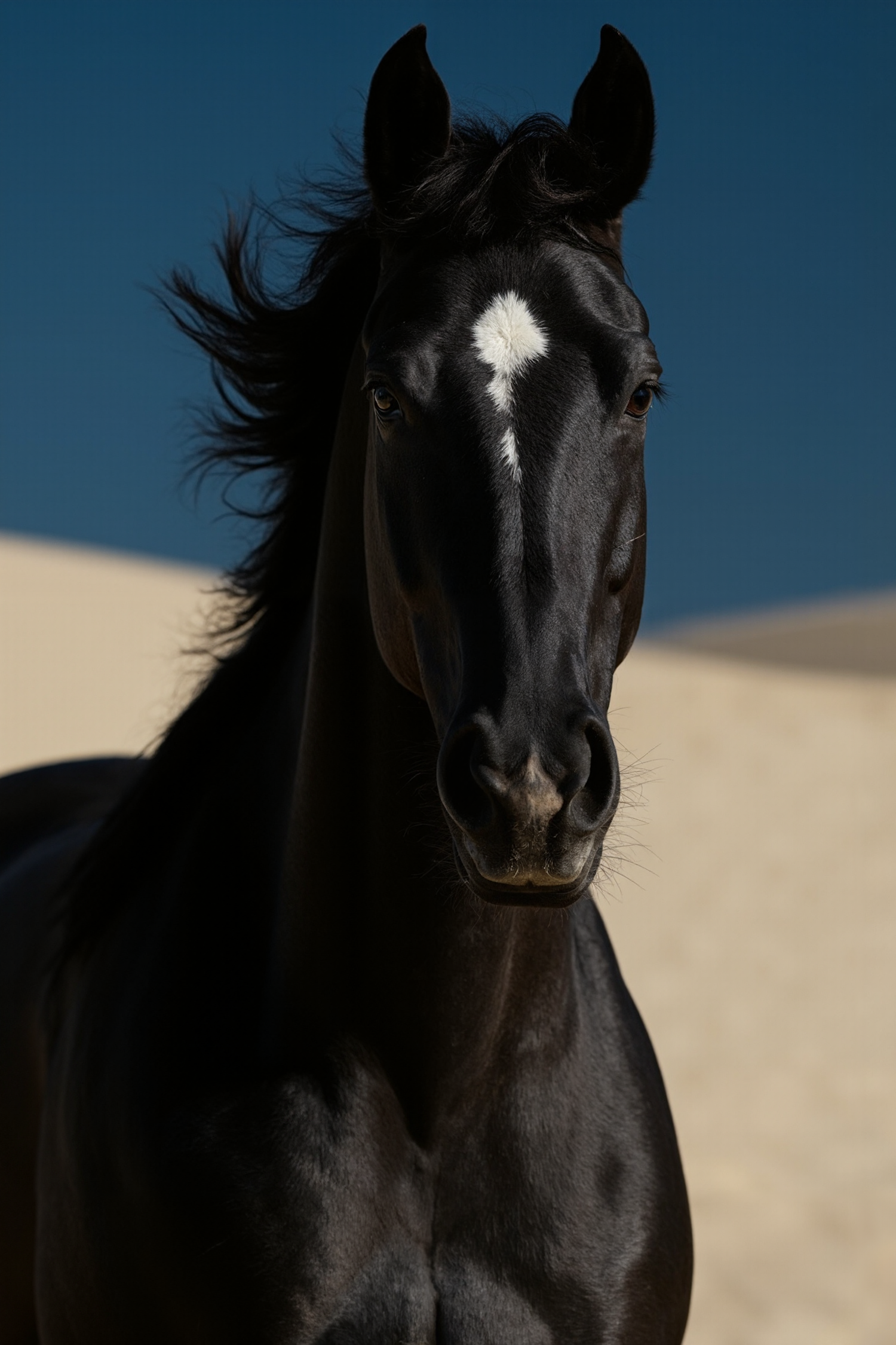 Striking Black Horse with Star Marking