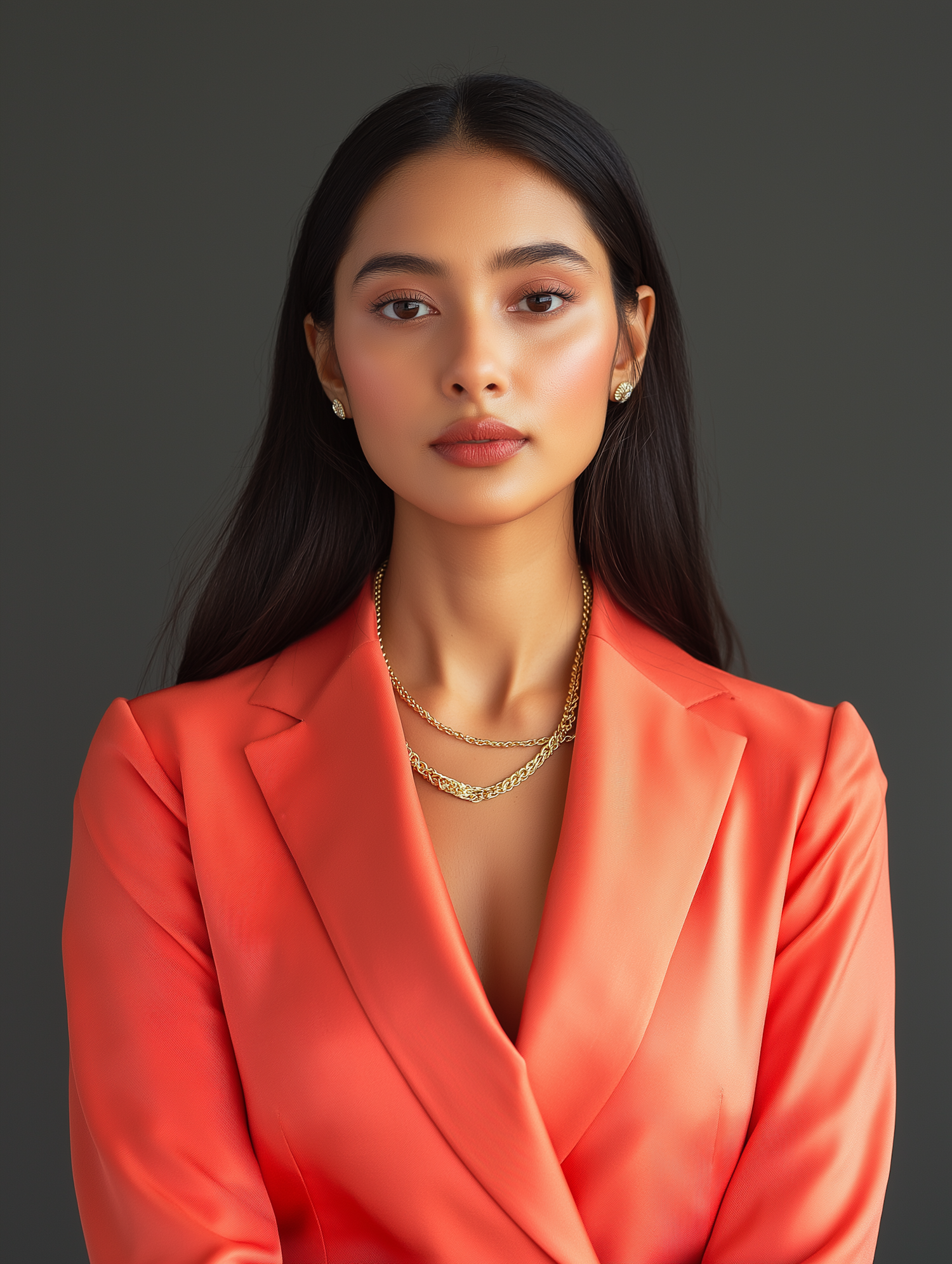 Portrait of a Woman in Coral Blazer