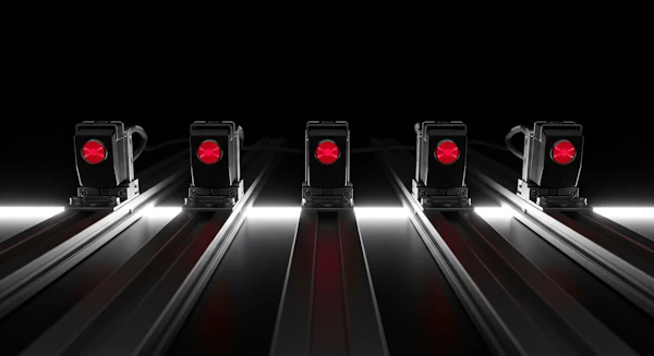 Row of Red-Lit Devices