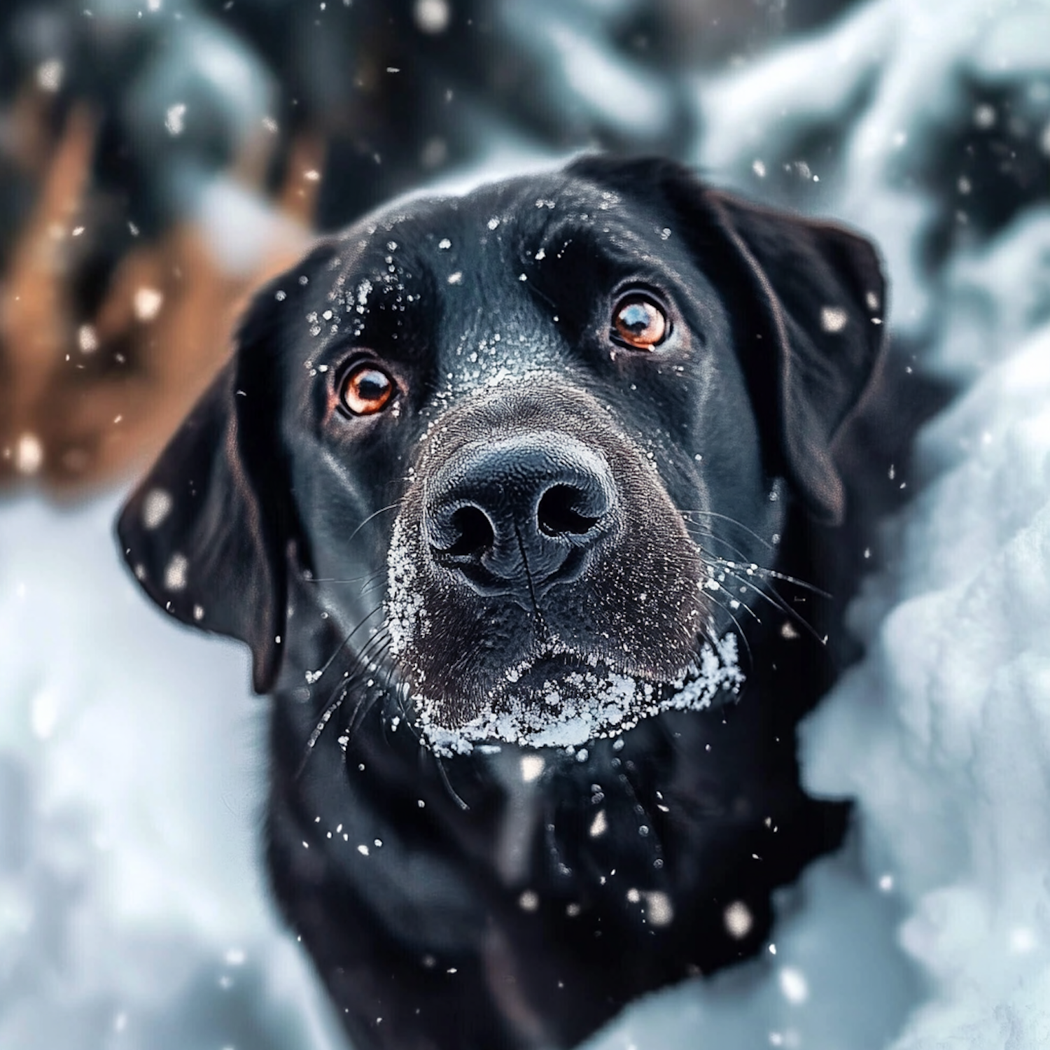 Black Labrador in Snow