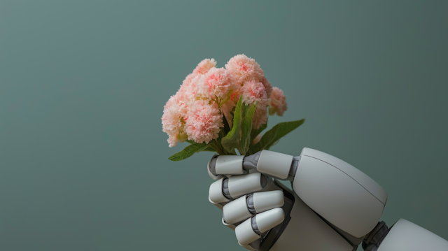 Robotic Hand with Pink Flowers