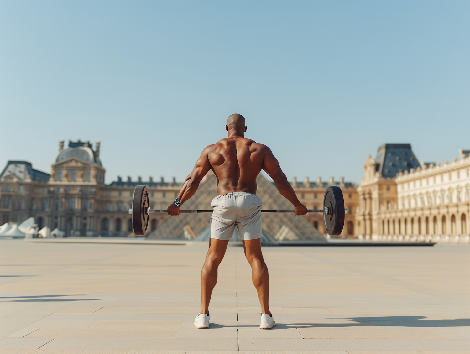 Athlete Lifting Barbell in Louvre Museum