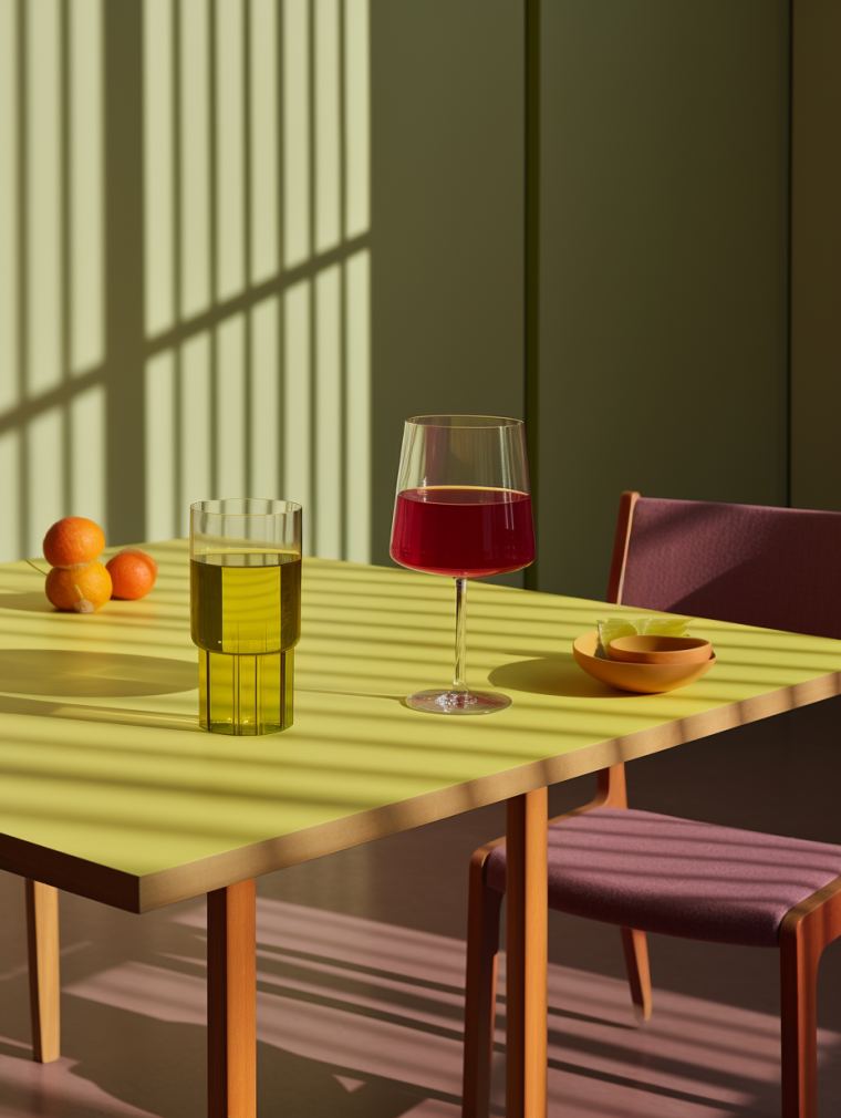 Tranquil Green Tabletop with Wine and Citrus Photo on Lummi