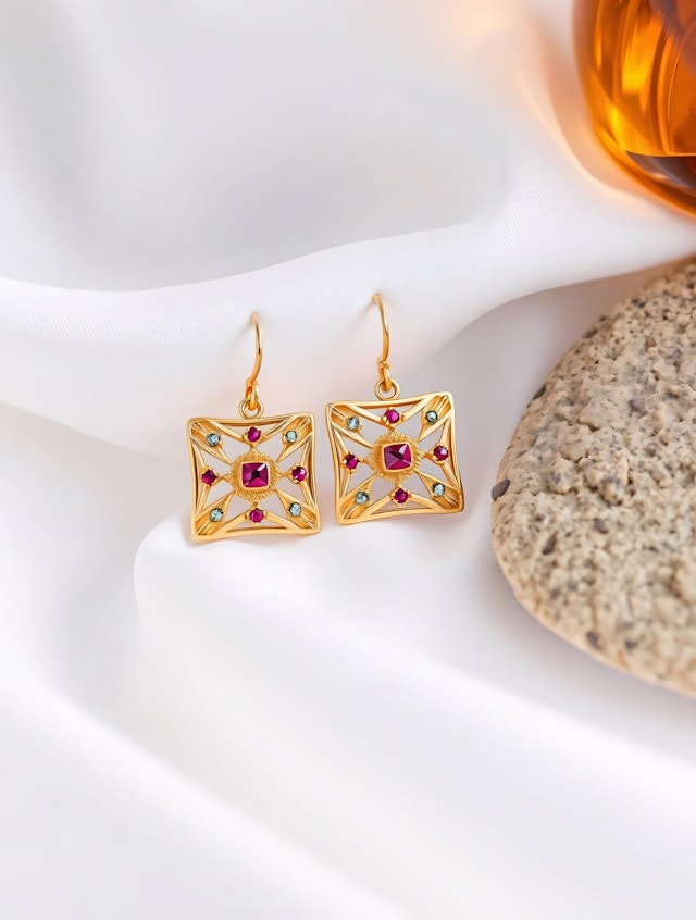 Intricate Earrings on Fabric