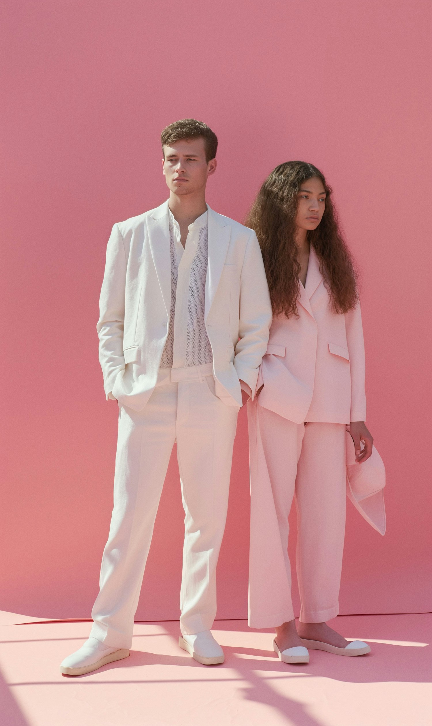 Modern Fashion Duo Against Pink Background