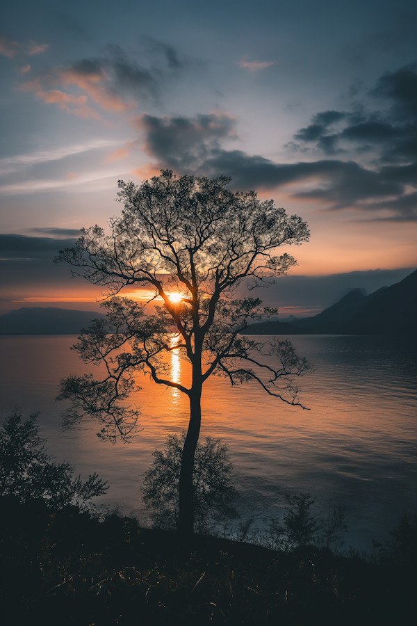 Solitary Tree at Sunset Silhouette