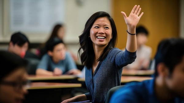 Enthusiastic Asian Woman in Classroom