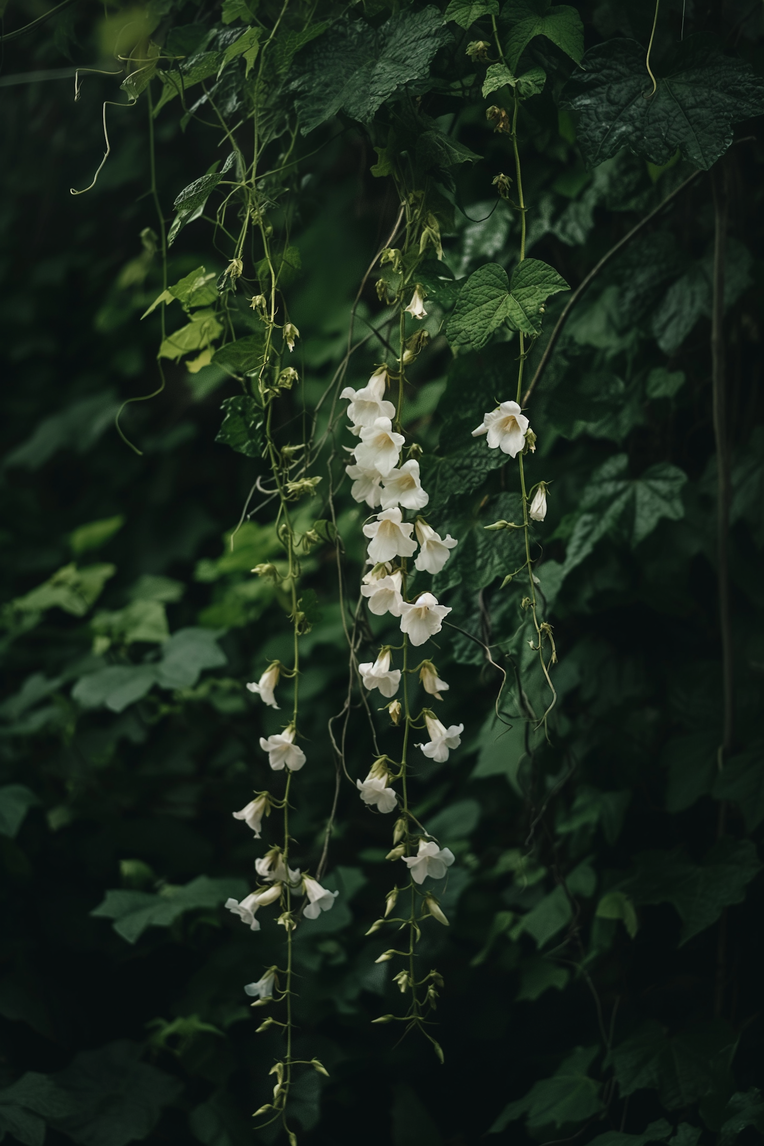 Ethereal White Flowers Amidst Lush Greenery