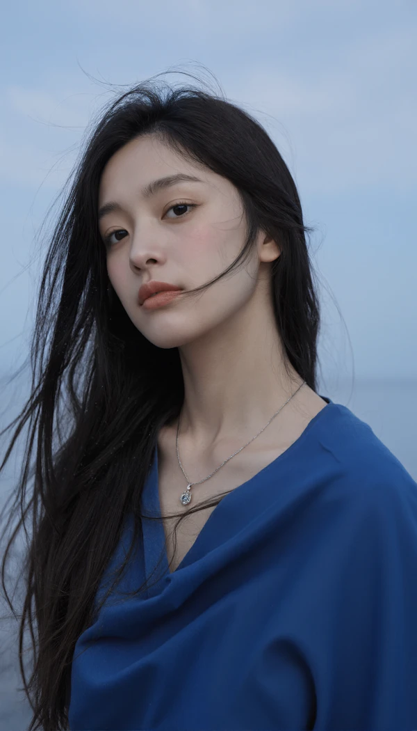Contemplative Woman in Blue